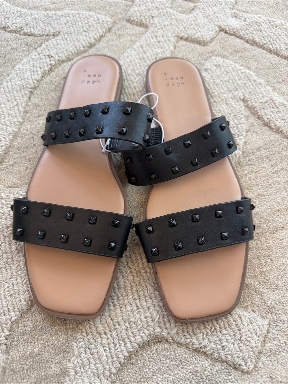 NWT a new day Black Studded Double-Strap Slide Sandals